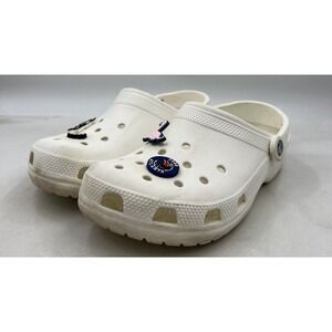 Crocs Classic Clog White Mens 7 Womens 9 Jibbitz Charms Snoopy Dinosaur Clogs